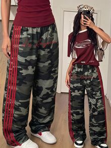 Girls' Camouflage Letter Street Style Patchwork Versatile Sports Casual Long Pants, Fall Back To School/School Clothes Fall Clothes - Army Green - View 2