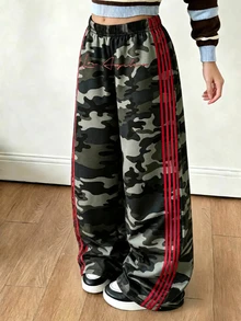 Girls' Camouflage Letter Street Style Patchwork Versatile Sports Casual Long Pants, Fall Back To School/School Clothes Fall Clothes - Army Green - View 3
