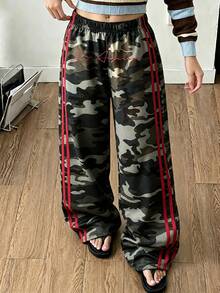 Girls' Camouflage Letter Street Style Patchwork Versatile Sports Casual Long Pants, Fall Back To School/School Clothes Fall Clothes - Army Green - View 8