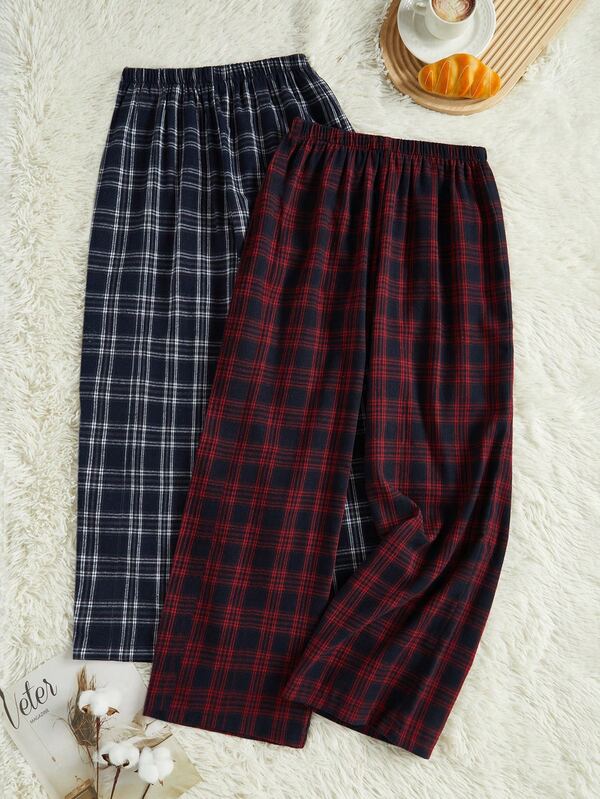 Snug Zone 2pcs Women's Plaid Low Waist Comfortable Loose Plaid Pants Men's Pajamas Plaid Pj Pants Men's Sleepwear Winter Pajamas Matching Pj Pants