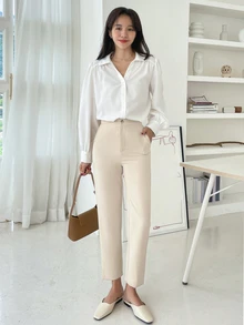 DAZY High Waist Straight Leg Trousers - Beige - View 3
