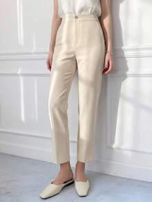 DAZY High Waist Straight Leg Trousers - Beige - View 12