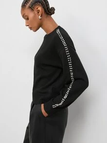 Maija Women's Rhinestone Decor Round Neck Long Sleeve Casual Sweater - Black - View 6