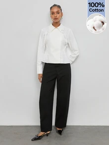 Maija Women's White Shirt Collar Long Sleeve Fitted Blouse - White - View 6