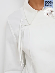 Maija Women's White Shirt Collar Long Sleeve Fitted Blouse - White - View 7