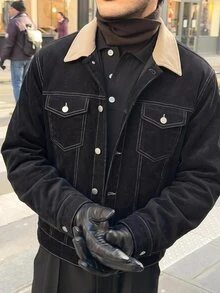 HIMLAND 男士拼色單排扣休閒街頭風百搭日常通勤長袖夾克度假黑色秋季 - 黑色 - 查看 1