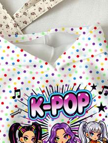 女嬰女童可愛卡通女團印花 K-Pop 超級巨星波點運動衫 - 彩色 - 查看 4