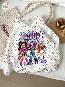 女嬰女童可愛卡通女團印花 K-Pop 超級巨星波點運動衫 - 彩色 - 查看 2