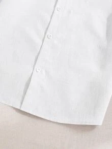 SHEIN LMoss Kids 青少年男孩休閒寬鬆純色 Polo 領短袖上衣與長褲 2 件套裝 - 白色 - 查看 5