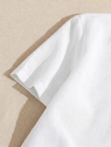 SHEIN LMoss Kids 青少年男孩休閒寬鬆純色 Polo 領短袖上衣與長褲 2 件套裝 - 白色 - 查看 6