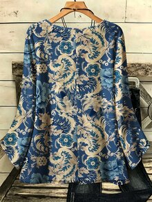 EMERY ROSE 女款休閒波西米亞風花卉印花圓領大尺碼襯衫，適合秋冬春季穿著 - 彩色 - 查看 2