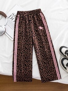 SHEIN 少女騎士豹紋彈性腰鬆身運動長褲 - 棕色 - 查看 5