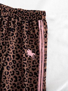 SHEIN 少女騎士豹紋彈性腰鬆身運動長褲 - 棕色 - 查看 7