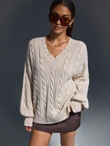 EURMUSE Women Button Detailed Round Neck Long Sleeve Sweater Pullover - Champagne - View 5