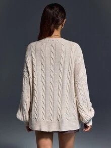 EURMUSE Women Button Detailed Round Neck Long Sleeve Sweater Pullover - Champagne - View 6