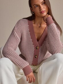 Pariaura Women's Soft Textured Knit Cardigan & Wide-Leg Pants Matching Set - Pink - View 7