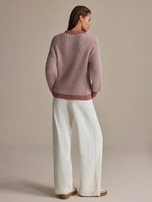 Pariaura Women's Soft Textured Knit Cardigan & Wide-Leg Pants Matching Set - Pink - View 6