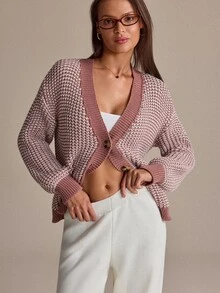 Pariaura Women's Soft Textured Knit Cardigan & Wide-Leg Pants Matching Set - Pink - View 8