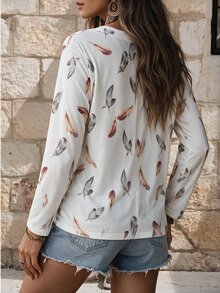 EMERY ROSE Plus Feather Print Fold Pleated Tee Fall - Multicolor - View 2