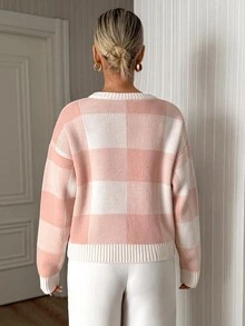 Pariaura Soft Touch Check Cropped Ribbed Knit Sweater - Pink - View 4