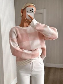 Pariaura Soft Touch Check Cropped Ribbed Knit Sweater - Pink - View 5