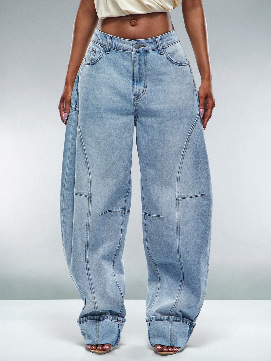Denimoi Fashion Jeans Wide Leg Denim Jeans With Cuffs Fashionable Streetwear Cuffed Jeans Summer - Light Wash - View 1