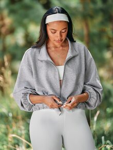 Voyena 女款大尺碼抽繩下擺運動衫 秋季 - 灰色 - 查看 4