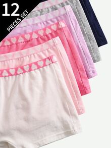 Sparklyn 6件組青少年女孩軟棉內衣，包含休閒可愛日系風上衣、四角內褲，深紫色、嬰兒粉、海軍藍、粉色、白色愛心圖案，冬季款 - 彩色 - 查看 8
