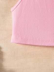 SHEIN Elladie kids 2件組女孩甜美風掛脖網紗刺繡套裝，溫柔仙氣夢幻春夏季造型，粉色掛脖短版背心採用柔軟親膚針織面料，彈性佳且貼身修身，白色網紗刺繡掛脖無袖長裙搭配滿版粉色花葉刺繡圖案與上衣呼應，波浪裙襬輕盈搖曳，仙女風度假百搭海灘套裝 - 粉色 - 查看 6