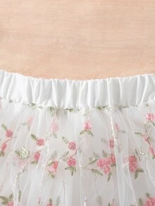 SHEIN Elladie kids 2件組女孩甜美風掛脖網紗刺繡套裝，溫柔仙氣夢幻春夏季造型，粉色掛脖短版背心採用柔軟親膚針織面料，彈性佳且貼身修身，白色網紗刺繡掛脖無袖長裙搭配滿版粉色花葉刺繡圖案與上衣呼應，波浪裙襬輕盈搖曳，仙女風度假百搭海灘套裝 - 粉色 - 查看 10