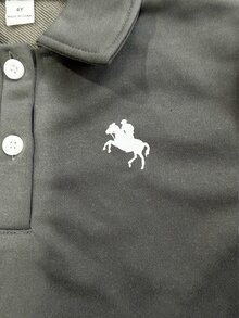 2件組小男孩學院風深灰色 Polo 領運動衫與長褲套裝，馬匹圖案長袖運動服，秋冬校園穿搭 - 深灰色 - 查看 9
