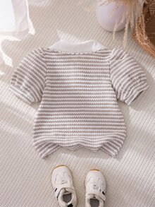 Genkimix Kids 女童夏季時尚優雅短袖T恤上衣，設計款彼得潘領與泡泡袖 - 粉色 - 查看 2