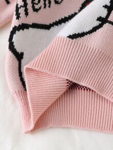HELLO KITTY AND FRIENDS | SHEIN GraphicGems 女嬰圓領 3D 毛巾刺繡針織套頭毛衣，柔軟舒適，滿版提花印花，秋冬款簡約可愛優雅時尚長袖紅色上衣，適合旅行、外出、派對、戶外玩耍、野餐 - 彩色 - 查看 8