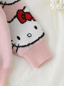 HELLO KITTY AND FRIENDS | SHEIN GraphicGems 女嬰圓領 3D 毛巾刺繡針織套頭毛衣，柔軟舒適，滿版提花印花，秋冬款簡約可愛優雅時尚長袖紅色上衣，適合旅行、外出、派對、戶外玩耍、野餐 - 彩色 - 查看 6
