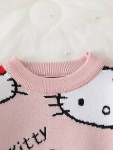 HELLO KITTY AND FRIENDS | SHEIN GraphicGems 女嬰圓領 3D 毛巾刺繡針織套頭毛衣，柔軟舒適，滿版提花印花，秋冬款簡約可愛優雅時尚長袖紅色上衣，適合旅行、外出、派對、戶外玩耍、野餐 - 彩色 - 查看 5