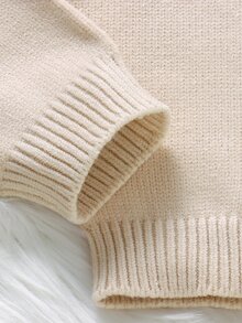 SHEIN Vintaside Kids 中性嬰兒綠色極簡休閒復古連帽吊帶毛衣連身衣 - 米色 - 查看 7