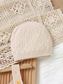 SHEIN Vintaside Kids 中性嬰兒綠色極簡休閒復古連帽吊帶毛衣連身衣 - 米色 - 查看 4