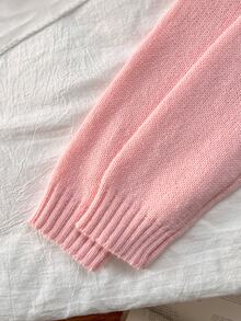SHEIN 幼女秋冬粉色長袖刺繡麻花針織套頭毛衣，開學季舒適柔軟節慶聖誕穿搭 - 粉色 - 查看 7