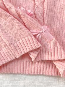 SHEIN 幼女秋冬粉色長袖刺繡麻花針織套頭毛衣，開學季舒適柔軟節慶聖誕穿搭 - 粉色 - 查看 3