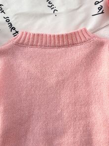 SHEIN 幼女秋冬粉色長袖刺繡麻花針織套頭毛衣，開學季舒適柔軟節慶聖誕穿搭 - 粉色 - 查看 5