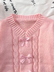 SHEIN 幼女秋冬粉色長袖刺繡麻花針織套頭毛衣，開學季舒適柔軟節慶聖誕穿搭 - 粉色 - 查看 4