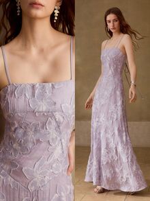 MOTF PREMIUM WOMEN'S ELEGANT JACQUARD CAMI LONG DRESS - Purple - View 1