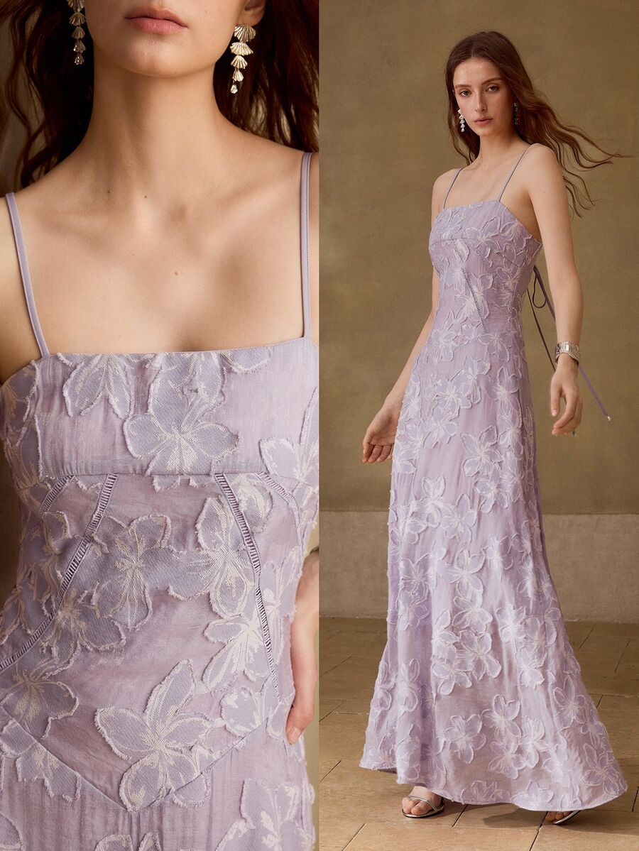MOTF PREMIUM WOMEN'S ELEGANT JACQUARD CAMI LONG DRESS - Purple - View 1