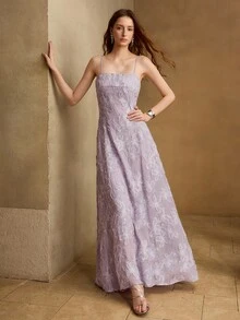 MOTF PREMIUM WOMEN'S ELEGANT JACQUARD CAMI LONG DRESS - Purple - View 7