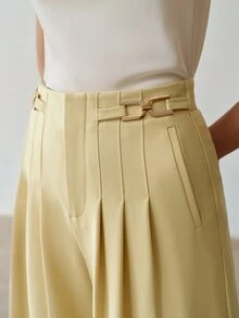 MOTF PREMIUM FOLDED PLEATED WIDE LEG LONG PANTS - Butter Yellow - View 2