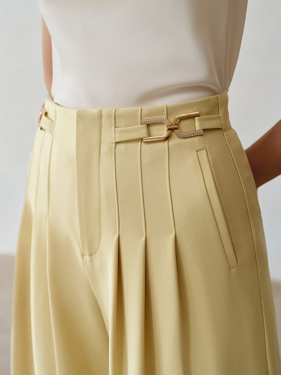 MOTF PREMIUM FOLDED PLEATED WIDE LEG LONG PANTS - Butter Yellow - View 2