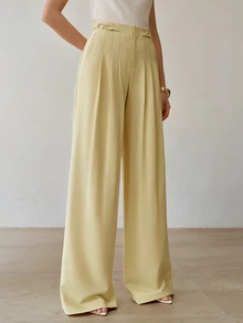 MOTF PREMIUM FOLDED PLEATED WIDE LEG LONG PANTS - Butter Yellow - View 6