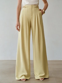 MOTF PREMIUM FOLDED PLEATED WIDE LEG LONG PANTS - Butter Yellow - View 3