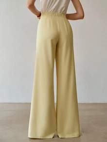 MOTF PREMIUM FOLDED PLEATED WIDE LEG LONG PANTS - Butter Yellow - View 5