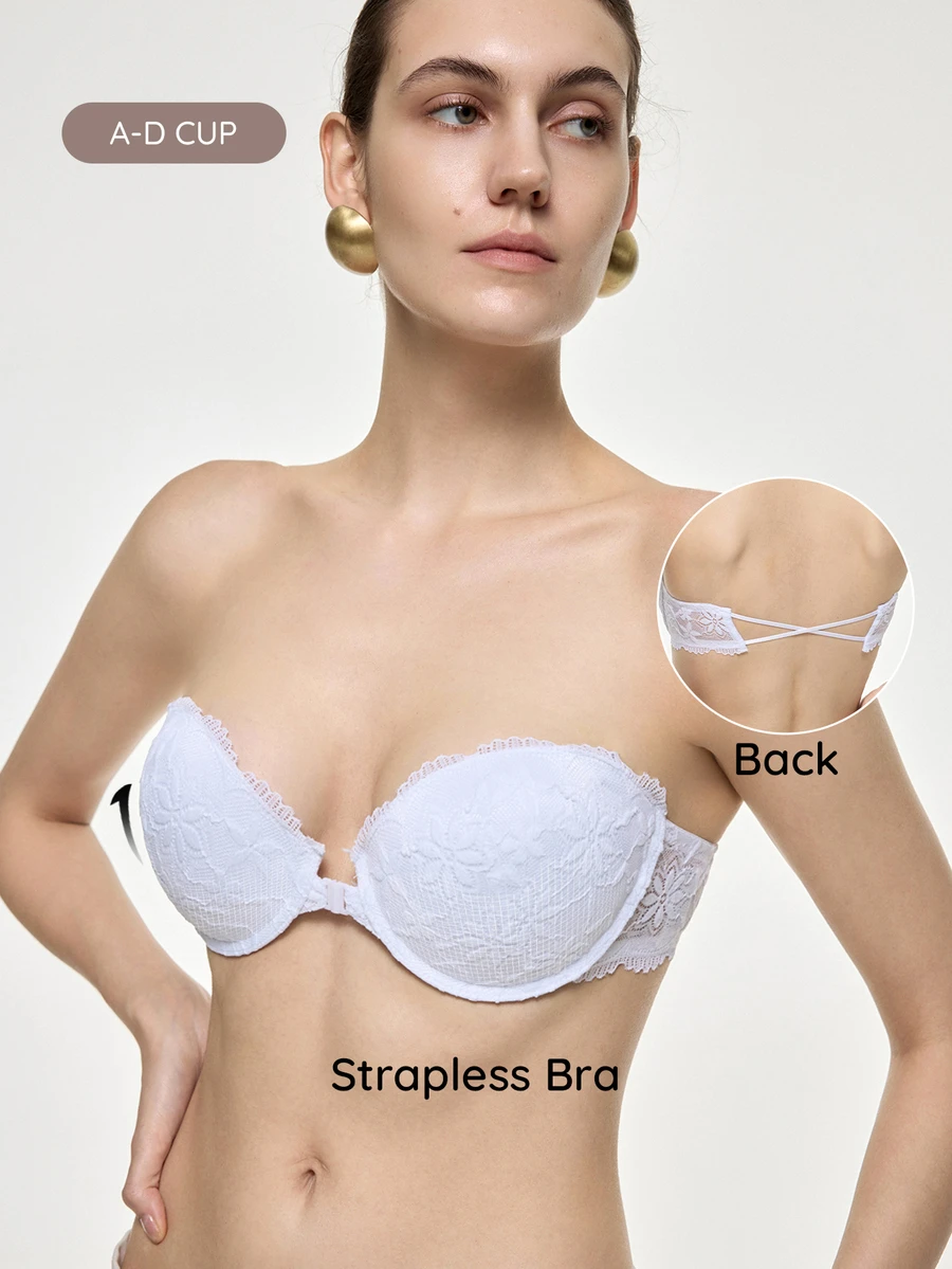 Bralution Women's Lace Trim Sexy Strapless Everyday Bra - White - View 1